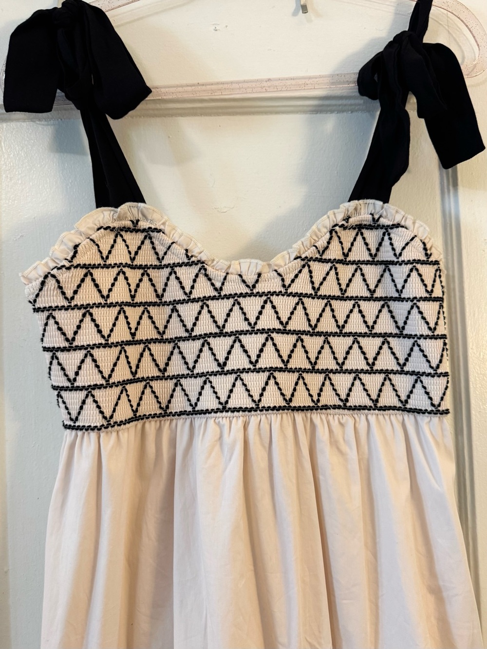 Trixxi Smocked Dress with Ribbon Tie Straps NWT